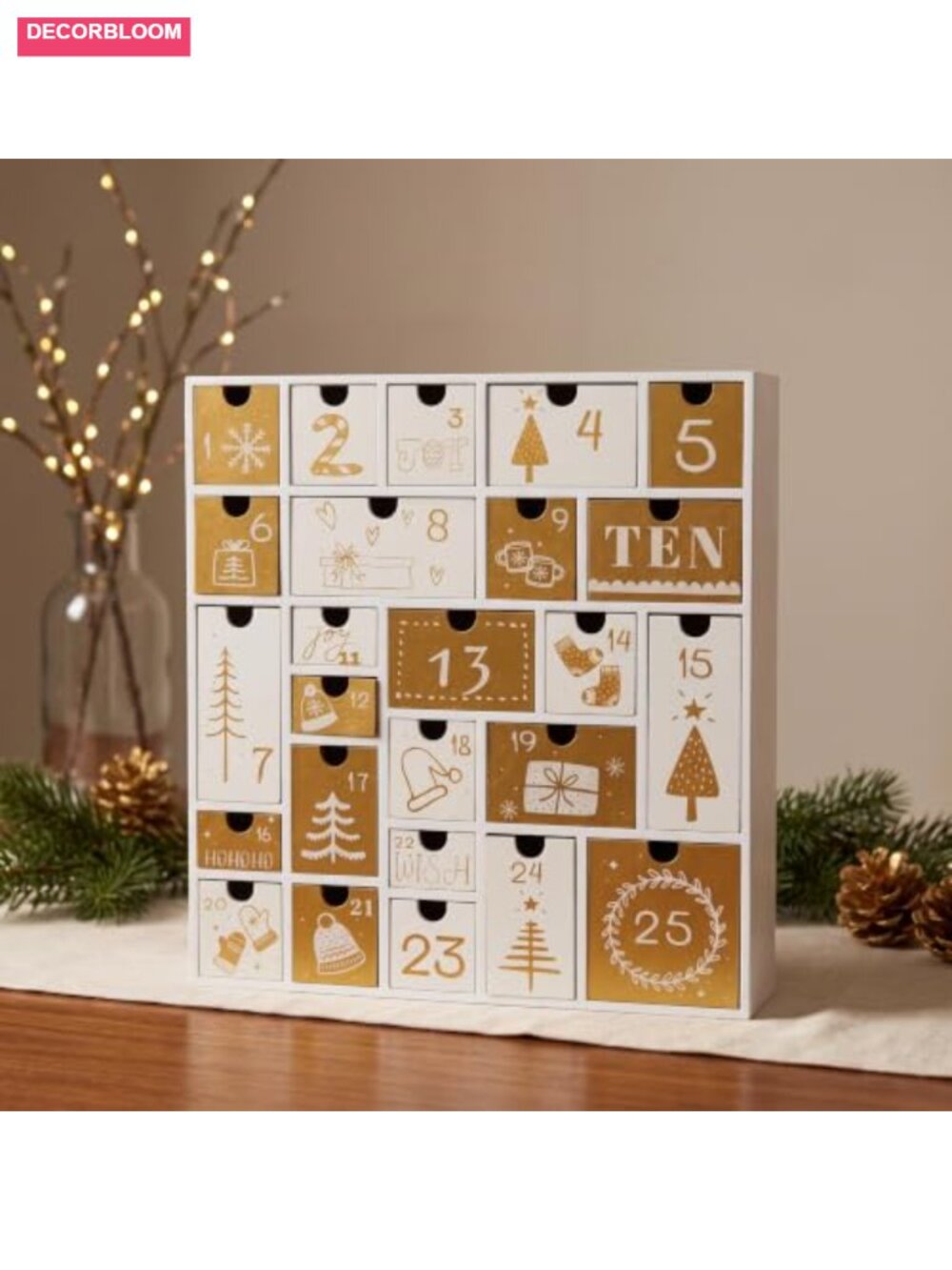 Wooden Advent Calendar 25 Refillable Drawers Reusable Countdown Decor